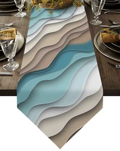 Teal Gradient Stripes Table RunnersCotton Linen Dresser Scarf Kitchen Dining ... - Picture 1 of 9