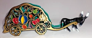 Donkey w/ Colorful Enameled Brass Fruit Cart Napkin Letter Holder made in Israel - Picture 1 of 4