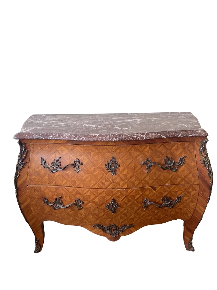 COMMODE. STYLE LOUIS XV. BOIS NOBLES ET MARBRE. FRANCE. 1950-40S. - Photo 1/1