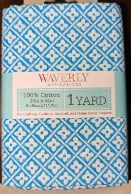 NEW (1) Yard Pre-Cut Waverly Inspirations "Woodblock Blue" Fabric. 100% Cotton. - Image 1 of 2