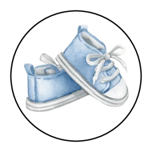 48 "ZAPATOS DE BEBÉ AZULES SOBRE SELLOS ETIQUETAS PEGATINAS REDONDAS 1.2" - Imagen 1 de 1