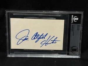 JIM CATFISH HUNTER OAKLAND A'S SIGNED AUTOGRAPH 4X6 INDEX CARD BECKETT BAS - Picture 1 of 2
