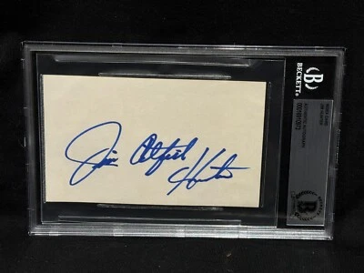 JIM CATFISH HUNTER OAKLAND A'S SIGNED AUTOGRAPH 4X6 INDEX CARD BECKETT BAS - Image 1 of 2