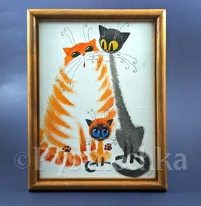 Divertida imagen de regalo gato hecha a mano pintura decoración de pared por artista ucraniano 17x22 cm - Imagen 1 de 14