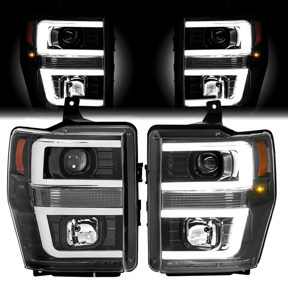 For Ford F-250 F350 F450 2008-2010 SuperDuty Black LED Tube Projector Headlights - Image 1 of 4