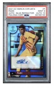 2021-22 Topps Merlin UEFA Pedri Blue Refractor Auto /75 FC Barcelona PSA 9 🔥 - Bild 1 von 2