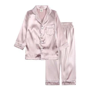 Kids Boys Girls Silk Satin Pajamas Suit S Nightwear PJS Xmas Sleepwear Sets - Picture 1 of 23