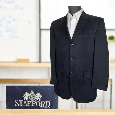 Abrigo deportivo Stafford para hombre 40R negro liso suave poliéster tres botones Foto 1 de 4