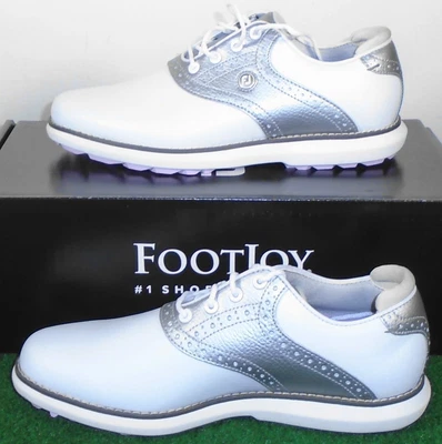 NIB FootJoy Traditions Spikeless Women's Golf Shoes, White / Silver, 7 M, 97897 - Image 1 of 4