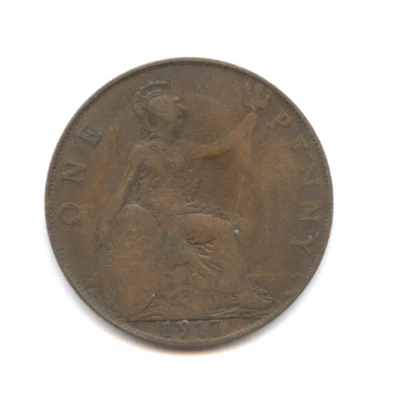1917 Grã-Bretanha One 1 centavo George V, frete grátis - Imagem 1 de 2