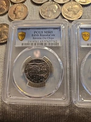 2 2023p Mint Err PCGS65 Edith Kanaka Reverse Die Chip - Image 1 of 4