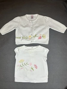 Gymboree 2003 SWEET AS SUGAR White Sweater Cardigan & Tshirt Floral 6-12 Months - Picture 1 of 4
