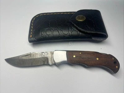 MHS Cutlery Hand Forged DAMASCUS Steel Lockback Folding Knife W/Sheath Lot 142 Foto 1 de 4