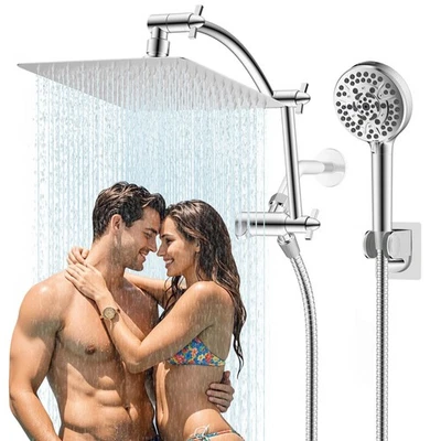 10" Rainfall Shower Head Combos with Handheld Spray Adjustable Height Chrome - Image 1 of 4
