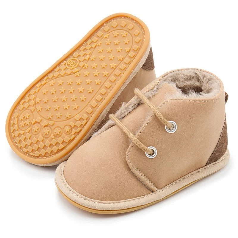 Bebés Niñas Niños Recién Nacido Infante Suela Suave Zapatos Planos Cálidos Botas Forradas de Piel Invierno Foto 1 de 4