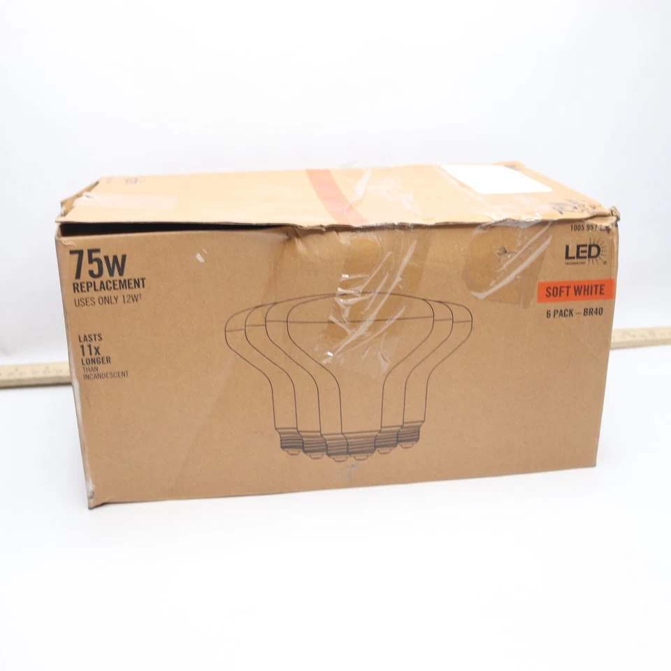(6-Pk) LED Technology LED Light Bulb Plastic Soft White BR40 2700K 75W 120V - Image 1 of 4
