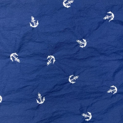 Fabric Navy Blue White Embroidered Anchors Nautical Ocean    1 3/4 Yds 54" Wide - Image 1 of 4