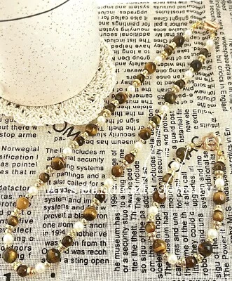 1 peça pulseira feminina de colar de pérolas com miçangas de ouro joias feitas à mão olho de tigre - Imagem 1 de 4