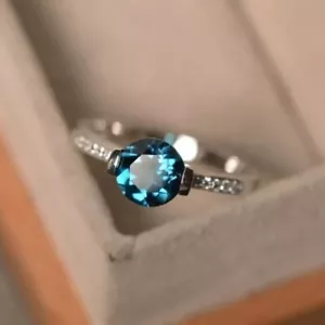 1.50Ct Round Cut Lab-Created Blue Diamond Wedding Ring 14k White Gold Plated - Picture 1 of 11