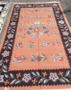 Hand-Woven Floral Area Rug, 5.2' x 8.2' - Picture 1 of 9