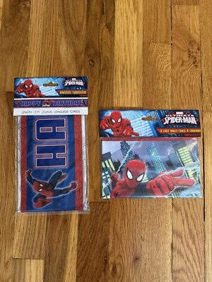 Paquete de cumpleaños Ultimate Spiderman pancarta y 8 bolsas de fiesta bolsas de botín suministros nuevo Foto 1 de 2