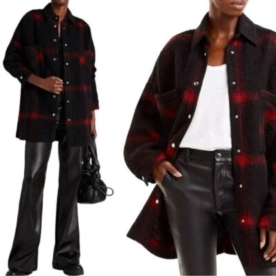 IRO Heldens Jacket Wool Shacket 34 Fits US L Red Black Plaid Coat Fall NEW $500 - Image 1 of 4
