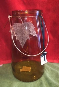 Large Tan Glass Jar Flowers Autumn Season - Picture 1 of 8