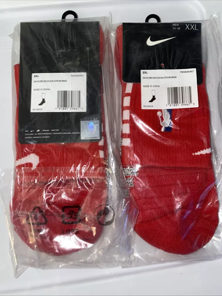 Nike NBA Authentics Basketball Socks Size Large PSK651-105 Red