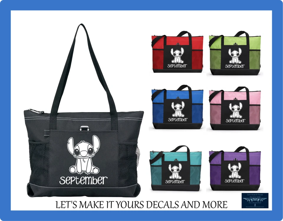 DISNEY STITCH PERSONALIZED TOTE W/ NAME SPORTS GYM TRAVEL DIAPER BAG PURSE ZIPS - Image 1 of 1