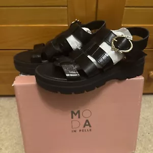Moda In Pelle ObsidianFisherman Sandals, Black Leather, Size UK 6, EU 39, BNWB - Picture 1 of 9