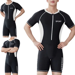 Herren Badeanzug Einteiler Bademode mit Reißverschluss Kurzarm UV Schutz Overall - Bild 1 von 14