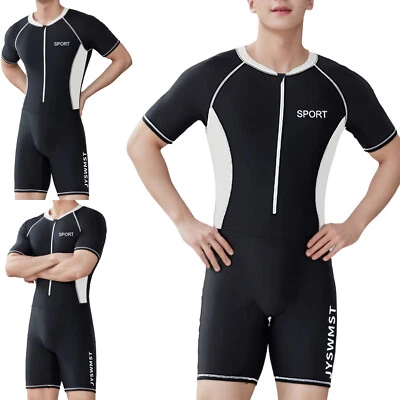 Herren Badeanzug Einteiler Bademode mit Reißverschluss Kurzarm UV Schutz Overall - Bild 1 von 3