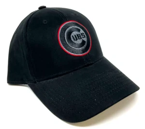 MLB CHICAGO CUBS LOGO SOLID BLACK ADJUSTABLE CURVED BILL BASEBALL HAT CAP RETRO - Picture 1 of 4