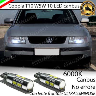 COPPIA LUCI POSIZIONE 10 LED VW PASSAT B5 fino al 2001T10 W5W CANBUS 6000K - Immagine 1 di 4