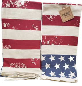 2 Same Kitchen Tea Towels (18"x28") PATRIOTIC,BLUE & RED STARS & STRIPES #2, HL - Picture 1 of 17