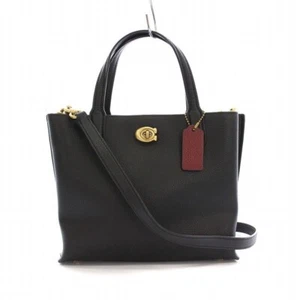 Auth Coach Willow Tote Bag 2-way Shoulder Bag Leather Black From Japan - Picture 1 of 9