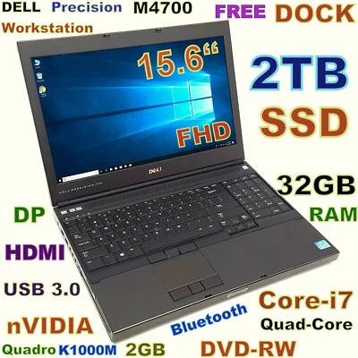 Workstation DELL M4700 i7-QUAD Fast 2TB SSD 32GB DVDRW 15.6" FHD Quadro 2GB - Image 1 of 4