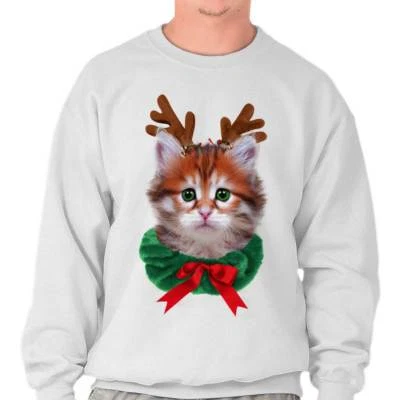Cute Reindeer Cat Santa Claus Kitten Holiday Adult Long Sleeve Crew Sweatshirt - Image 1 of 4