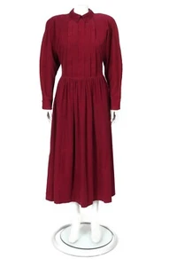 Vtg 80s Laura Ashley Magenta Corduroy Collared Pleated Front Dress sz 10 /143 - Picture 1 of 6