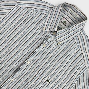 Lacoste Shirt Mens 38 Small Modern Slim Fit Button Down Linen Blend Striped S/S