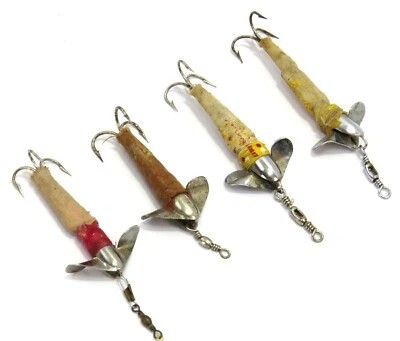 Devon/McGinty-Style Vintage Cloth Wrapped Spinning Fishing Lures, Lot of 4, Read - Image 1 of 4