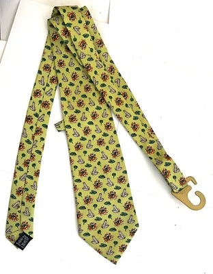 Corbata de seda Burberry hecha en FRANCIA - 58" x 3 5/8" - Almohadillas para ranas y lirios ¡MIRA! Foto 1 de 4