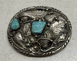 Vintage HMIJ Silver Turquoise NATIVE AMERICAN Navajo Belt Buckle Please Read 👇 - Picture 1 of 8