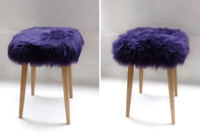 Unikat: Hocker Eiche, hochwertiger Merino-Lammfell-Polstersitz violett made in D - Bild 1 von 4