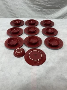 jc penny home 10 6” bowls & 10 embossed dipping sauce bowls ruby red porcelain - Picture 1 of 3