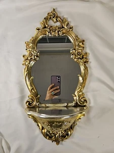VTG 70s Syroco Baroque Hollywood Regency Ornate Floral Filigree Mirror w/Shelf - Picture 1 of 12