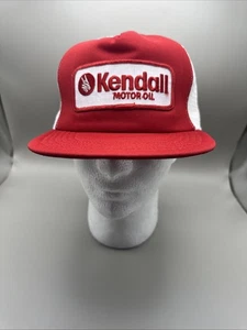 Vintage Kendall Motor Oil Snapback Trucker Patch Cap Red Mesh Hat - Picture 1 of 8