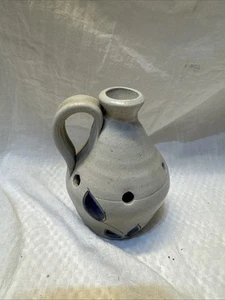 Williamsburg Pottery Vase Salt Glaze Blue Leaves Hand Thrown Jug Flower Bud Vase - Picture 1 of 10