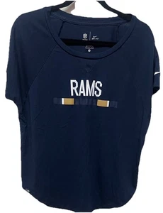 Womens NFL L A Rams Nike On Field Dri-Fit Dark Blue V Neck S/S T-Shirt LG - Foto 1 di 8