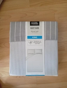 George Home Easy Care Duvet Cover Set King Size Grey Stripe 225x220cm - Picture 1 of 6